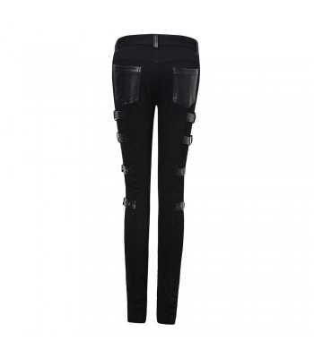 Industrial Gothic Denim Leather Pants | Men’s Punk Rock Buckle Strap Trousers